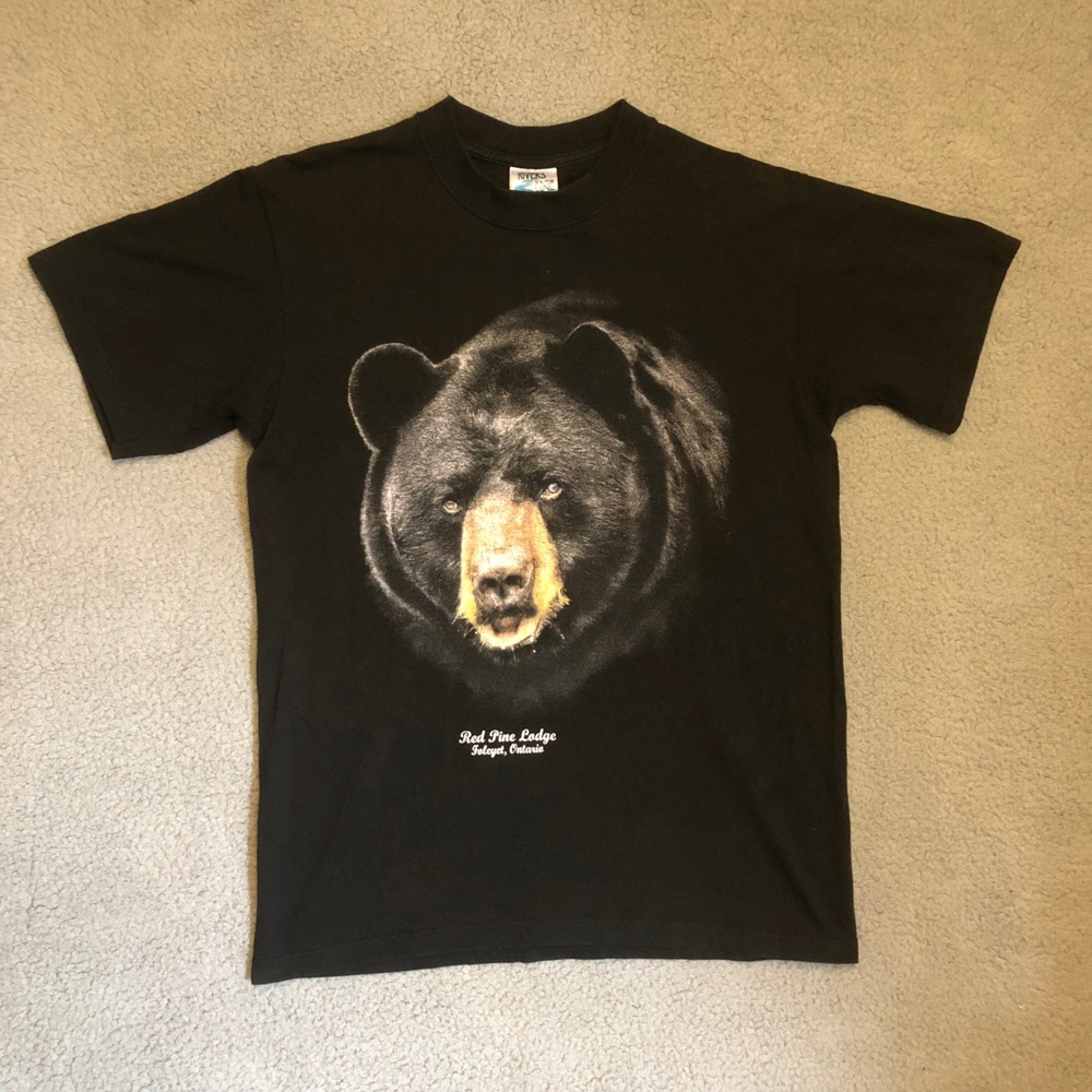 VTG Canada Black Bear Graphic Tee Red Pine Lodge Ontario Mens Medium Nature